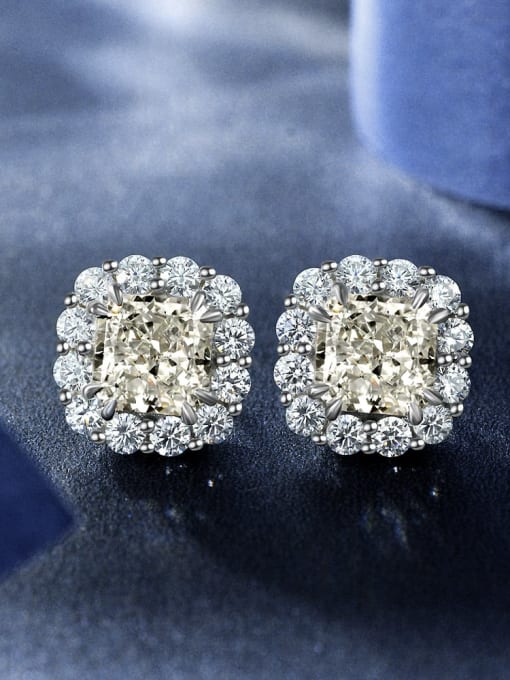 White G color [E 2056] 925 Sterling Silver High Carbon Diamond Geometric Luxury Cluster Earring